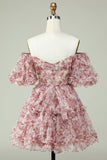 Off the Shoulder Homecoming Jurk met Bloemenprint