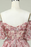 Off the Shoulder Homecoming Jurk met Bloemenprint