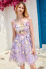 Afbeelding in Gallery-weergave laden, Paarse leuke korset homecoming jurk met 3D bloemen