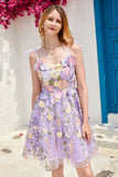 Paarse leuke korset homecoming jurk met 3D bloemen
