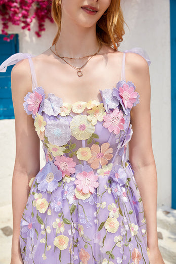 Paarse leuke korset homecoming jurk met 3D bloemen
