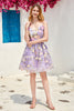 Afbeelding in Gallery-weergave laden, Paarse leuke korset homecoming jurk met 3D bloemen