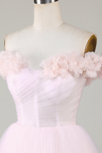Leuke een lijn van de schouder roze korte homecoming jurk met bloemen