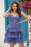 Leuke A Line Zwarte Corset Gelaagde Korte Homecoming Jurk met Kant