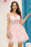 Leuke A Line Zwarte Corset Gelaagde Korte Homecoming Jurk met Kant