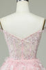 Afbeelding in Gallery-weergave laden, Leuke A lijn van de schouder roze korset homecoming jurk met kant