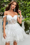 Leuke A Line Zwarte Corset Gelaagde Korte Homecoming Jurk met Kant