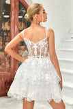 Leuke A Line Zwarte Corset Gelaagde Korte Homecoming Jurk met Kant