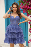 A lijn off the shoulder blauw korset homecoming jurk met kant