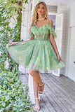 Off the Shoulder Ruffles Tule Homecoming Jurk met Borduurwerk