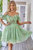 Off the Shoulder Ruffles Tule Homecoming Jurk met Borduurwerk