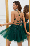 A Line Spaghetti Straps Blush Korte Homecoming Jurk met Criss Cross Back