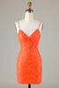 Afbeelding in Gallery-weergave laden, Sprankelende pailletten strakke oranje homecoming jurk