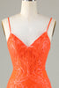 Afbeelding in Gallery-weergave laden, Sprankelende pailletten strakke oranje homecoming jurk