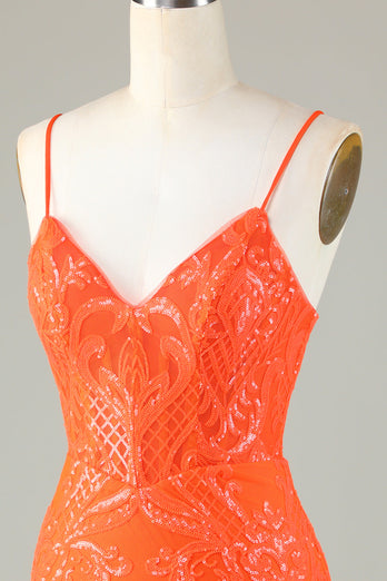 Sprankelende pailletten strakke oranje homecoming jurk