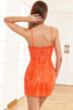 Afbeelding in Gallery-weergave laden, Sprankelende oranje pailletten strakke homecoming jurk