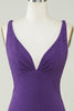 Afbeelding in Gallery-weergave laden, Stijlvolle diepe V-hals paarse korte homecoming jurk met kriskras rug