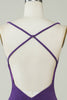 Afbeelding in Gallery-weergave laden, Stijlvolle diepe V-hals paarse korte homecoming jurk met kriskras rug