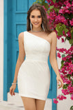 Bodycon Een Schouder Rood Korte Homecoming Jurk met Kralen
