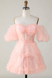 Leuke A lijn Blush Tulle Off The Shoulder Korte Homecoming Jurk