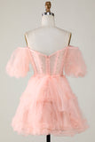 Leuke A lijn Blush Tulle Off The Shoulder Korte Homecoming Jurk