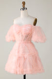 Leuke A lijn Blush Tulle Off The Shoulder Korte Homecoming Jurk