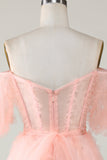 Leuke A lijn Blush Tulle Off The Shoulder Korte Homecoming Jurk