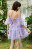 Leuke A lijn Blush Tulle Off The Shoulder Korte Homecoming Jurk