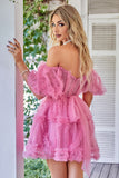 Leuke A lijn Blush Tulle Off The Shoulder Korte Homecoming Jurk