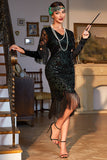 Donkergroene V-hals Gefranjerde Roaring 20s Party Dress