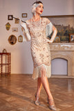 Pailletten donkergroen brullend 20s Great Gatsby gefranjerde flapper jurk met mouw