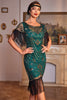 Afbeelding in Gallery-weergave laden, Pailletten donkergroen brullend 20s Great Gatsby gefranjerde flapper jurk met mouw