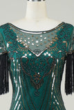 Donkergroene Pailletten 1920s Flapper Jurk met Franjes