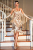 Afbeelding in Gallery-weergave laden, Spaghetti Bandjes Champagne Fringed Roaring 20s Great Gatsby Jurk