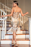 Spaghetti Bandjes Champagne Fringed Roaring 20s Great Gatsby Jurk