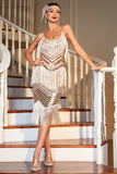 Spaghetti Bandjes Champagne Fringed Roaring 20s Great Gatsby Jurk