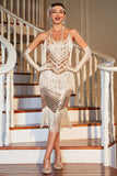 Spaghetti Bandjes Champagne Fringed Roaring 20s Great Gatsby Jurk