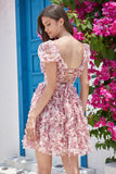 Prachtige A Line Floral Dusty Rose Homecoming Jurk met Ruches