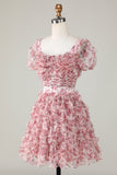 Leuke A Line Floral Ivoor rood Flower Homecoming Jurk met Ruches