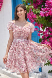 Prachtige A Line Floral Dusty Rose Homecoming Jurk met Ruches