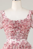 Leuke A Line Floral Ivoor rood Flower Homecoming Jurk met Ruches