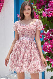 Prachtige A Line Floral Dusty Rose Homecoming Jurk met Ruches