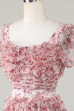 Leuke A Line Floral Ivoor rood Flower Homecoming Jurk met Ruches