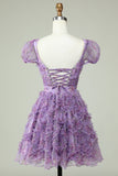 Prachtige A Line Floral Dusty Rose Homecoming Jurk met Ruches