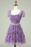 Prachtige A Line Floral Dusty Rose Homecoming Jurk met Ruches