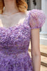 Afbeelding in Gallery-weergave laden, Een lijn paars bedrukte homecoming jurk met ruches