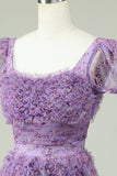 Prachtige A Line Floral Dusty Rose Homecoming Jurk met Ruches