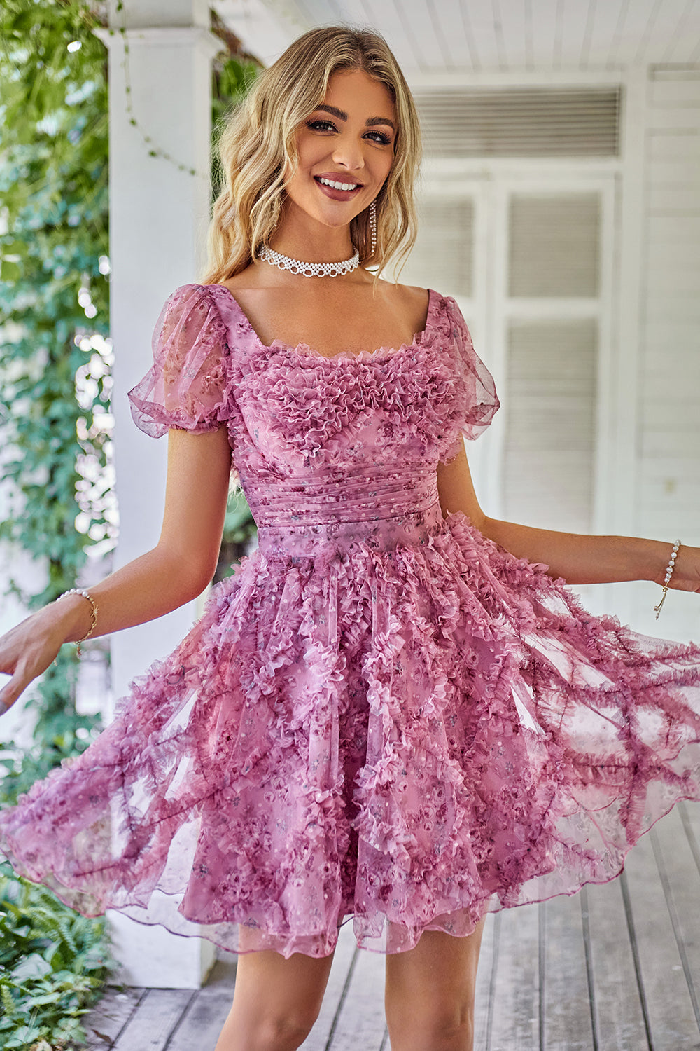 Leuke A Line Floral Ivoor rood Flower Homecoming Jurk met Ruches