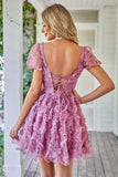 Leuke A Line Floral Ivoor rood Flower Homecoming Jurk met Ruches