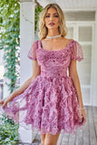 Leuke A Line Floral Ivoor rood Flower Homecoming Jurk met Ruches